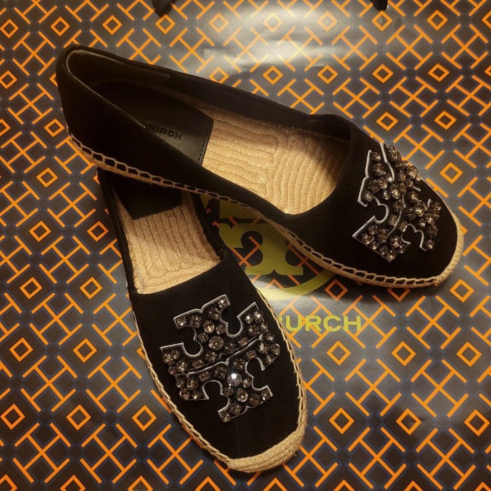 New Tory Burch Embellished Espadrille Suede with crystal